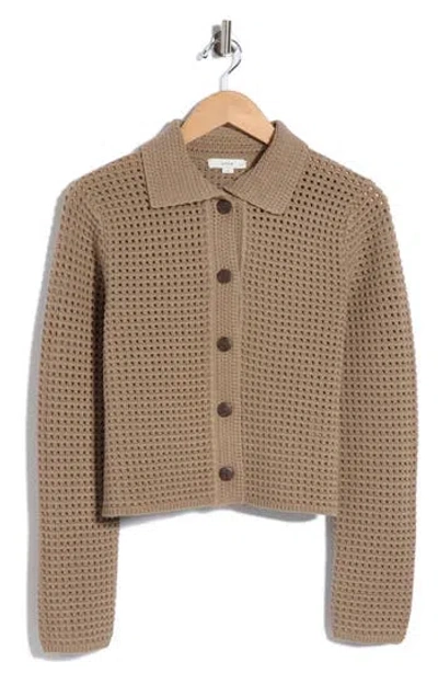 Vince Block Stitch Cotton Blend Crop Cardigan In Nude