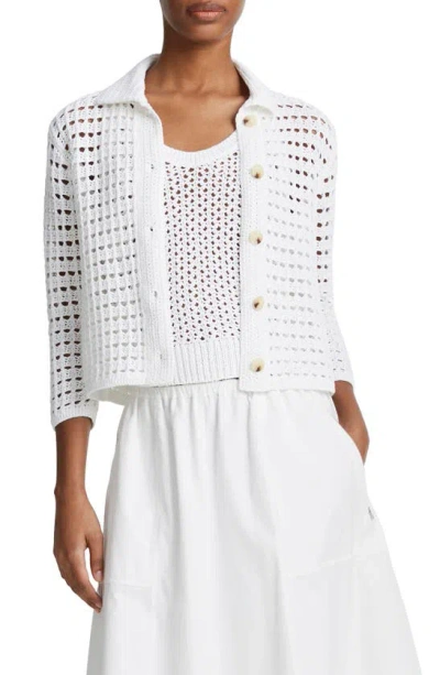 Vince Women's Block-stitched Cotton Crop Cardigan In Optic White