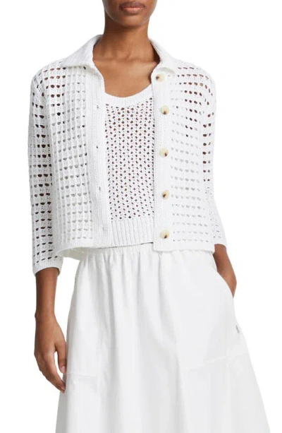 Vince Block Stitch 3/4-sleeve Cotton Jacket In Optic White