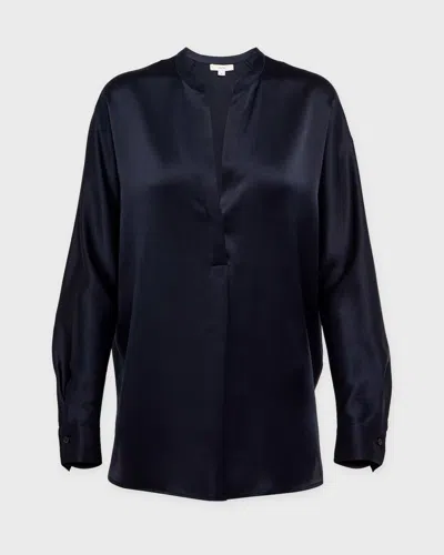 Vince Blouse Band Collar In Blue