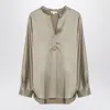 Vince V-neck Long-sleeved Silk Blouse In Beige