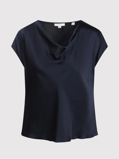 Vince Blouse With Draped Neckline In Blue