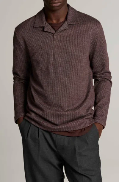Vince Blurred Birdseye Long Sleeve Johnny Polo In Brown