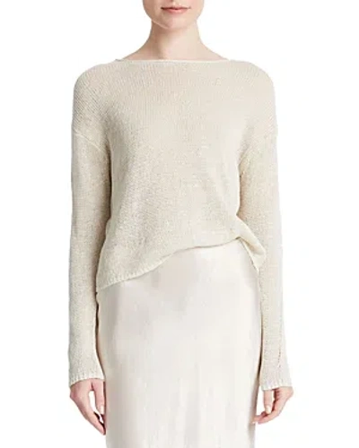 Vince Boat Neck Linen Sweater In Ceramic