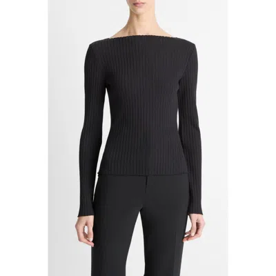 Vince Boat Neck Rib Top In Black