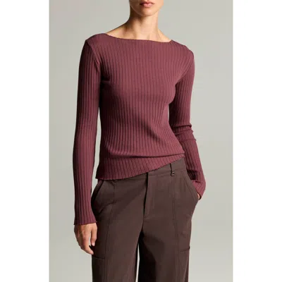 Vince Boat Neck Rib Top In Burgundy