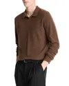 Vince Boiled Cashmere Feed Striped Johnny Collar Sweater In Brown