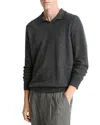 Vince Boiled Cashmere Feed Striped Johnny Collar Sweater In Gray