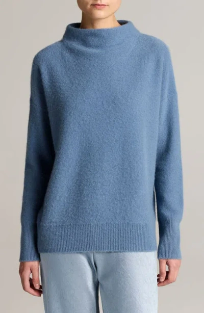Vince Boiled Cashmere Funnel Neck Pullover In Blue