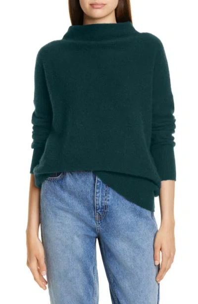Vince Boiled Cashmere Funnel Neck Pullover In Green