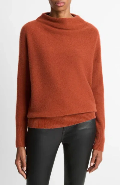 Vince Boiled Cashmere Funnel Neck Pullover In Brown