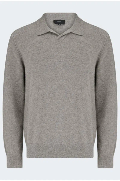 Vince Boiled Cashmere Johnny Collar Polo In Heather Mouse In Brown