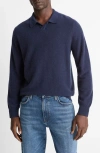 Vince Boiled Cashmere Feed Striped Johnny Collar Sweater In Blue