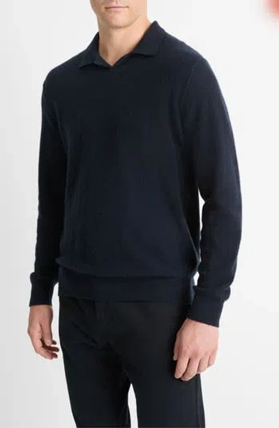 Vince Boiled Cashmere Johnny Collar Sweater In Blue