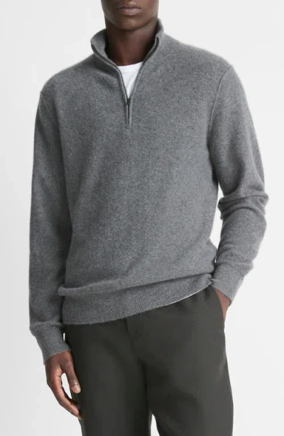 Vince Boiled Cashmere Quarter Zip Sweater In Heather Grey