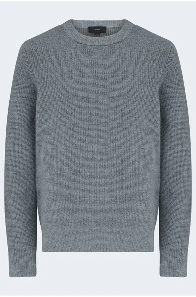 Vince Boiled Cashmere Thermal Crew Neck In Medium Heather Grey Parlour Blue In Gray