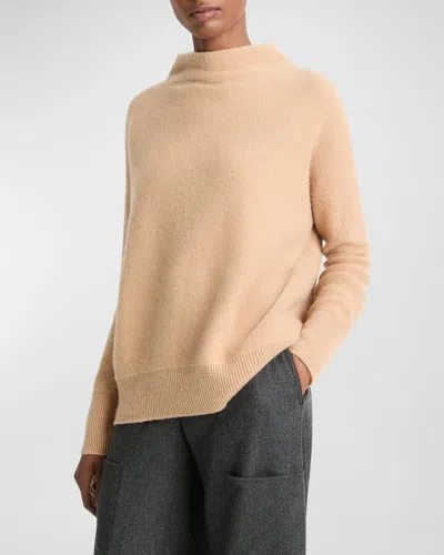Vince Boiled Cashmere Funnel Neck Pullover In Camel