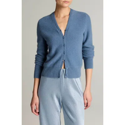 Vince Boiled Cashmere Long Sleeve V Neck Cardigan In Blue