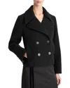 Vince Double Breasted Crop Boiled Wool Peacoat In Black