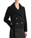 Vince Double Breasted Crop Boiled Wool Peacoat In Black