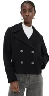 Vince Double Breasted Crop Boiled Wool Peacoat In Black