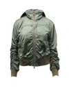 Vince Bomber Jacket With Hood In Green Khaki Polyester In Green