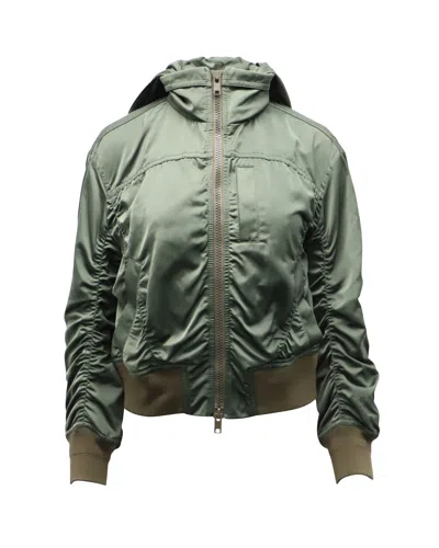 Vince Bomber Jacket With Hood In Green Khaki Polyester