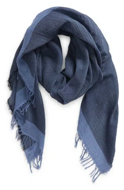 Vince Border Stripe Gauze Scarf In Blue