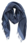Vince Cotton Border Stripe Scarf In Azure Gem