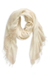 Vince Cotton Border Stripe Scarf In White