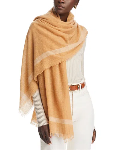 Vince Border Stripe Lightweight Cashmere Scarf In Camel