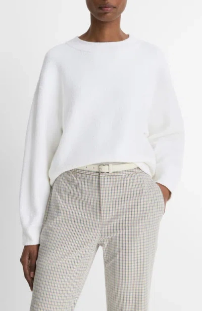Vince Structured Boucle Crew Neck Sweater In Optic White