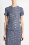 Vince Short-sleeve Floral Smocked Top In Mauve Thistle
