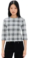 Vince Boucle Plaid Top In Coastal/off White
