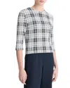 Vince Boucle Plaid Elbow Sleeve Top In Multi