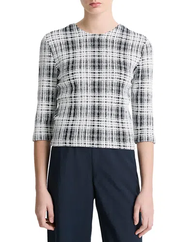 Vince Boucle Plaid Top In Coastal/off White