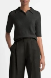Vince Soft Boucle Silk & Cashmere-blend Polo Shirt In Black