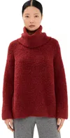 Vince Boucle Turtleneck Tunic Sweater In Ruby Ink