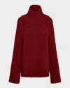 Vince Boucle Turtleneck Tunic Sweater In Ruby Ink