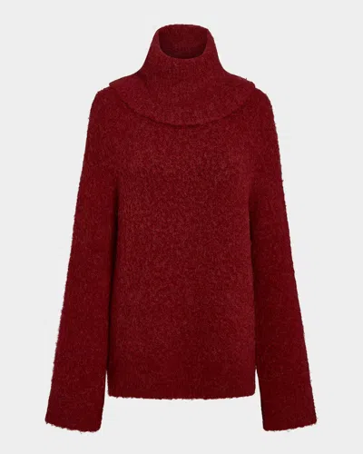 Vince Boucle Turtleneck Tunic Sweater In Ruby Ink