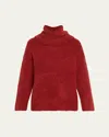 Vince Boucle Turtleneck Tunic Sweater In Ruby Ink