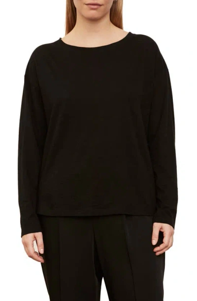 Vince Boxy Long Sleeve Cotton Crewneck Top In Black