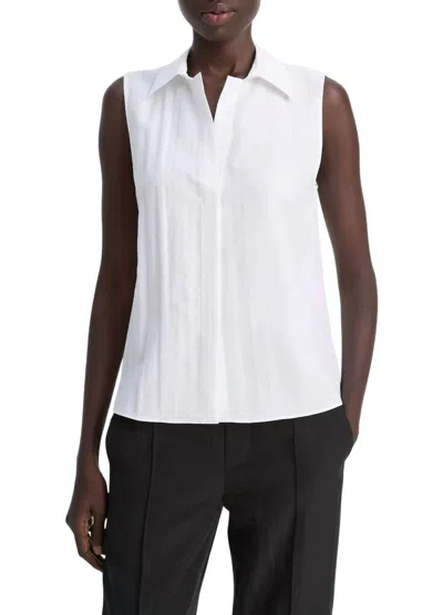VINCE BOXY SLEEVELESS BUTTON FRONT SHIRT IN OPTIC WHITE