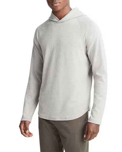 Vince Broken Twill Pullover Hoodie In Heather Gray/ Off White