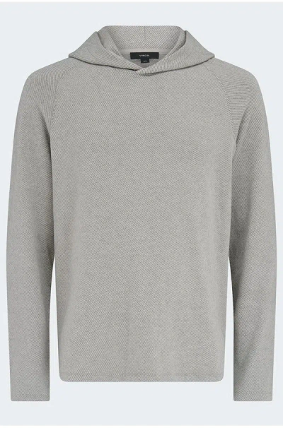 Vince Broken Twill Pullover Hoodie In Heather Grey Off White In Gray