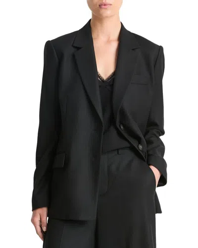 Vince Brushed Flannel Wool-blend Blazer In Black