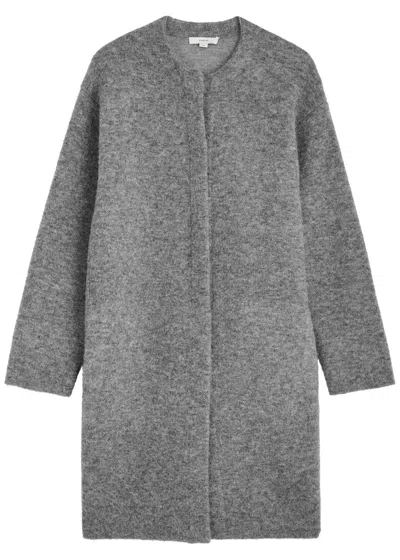 Vince Brushed-knit Coat In Grey