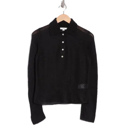 Vince Brushed Polo Sweater In Black
