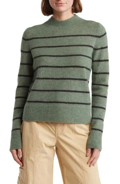 Vince Brushed Stripe Crewneck Sweater In Light Seagrove/charcoal