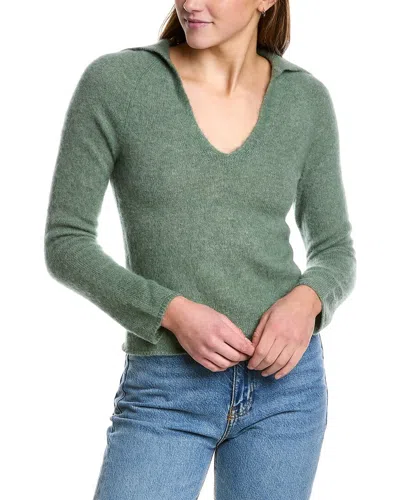 Vince Brushed V-neck Polo Alpaca & Wool-blend Sweater In Green